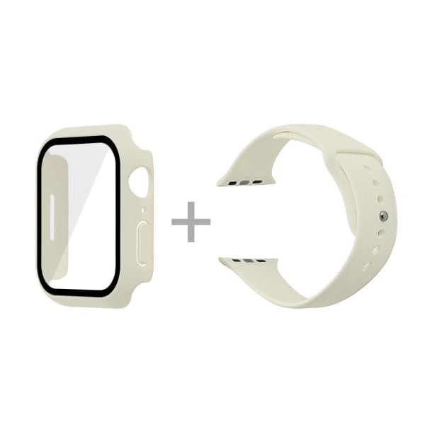 Apple Watch (45 mm) klockarmband i silikon + fodral med härdat glas - Antik Vit / Storlek: S / M Vit