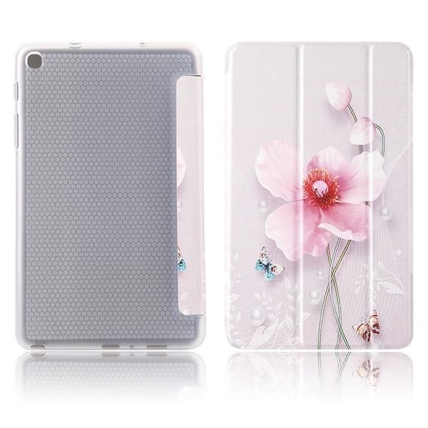 Samsung Galaxy Tab A 8.0 + S Pen (2019)  tri-fold læder etui - lyserød blomst Pink