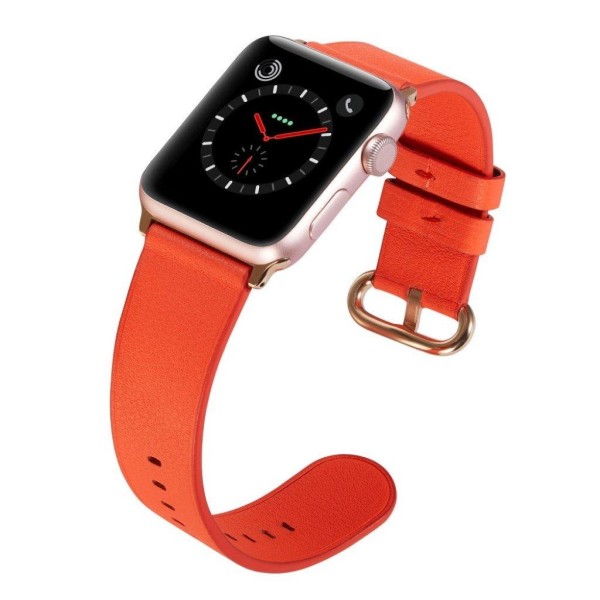 Apple Watch Series 5 44mm simple ægte læder urrem - Orange Orange