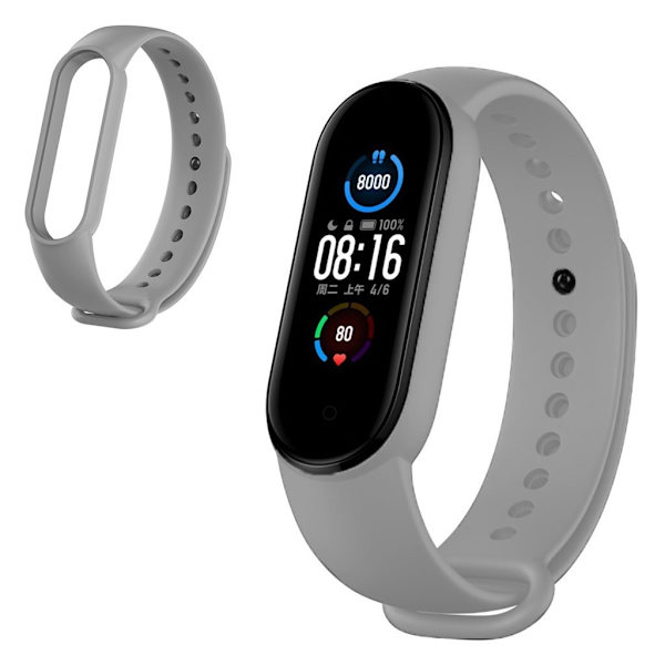 Xiaomi Mi Band 5 silikonikellonauha - Harmaa Silver grey