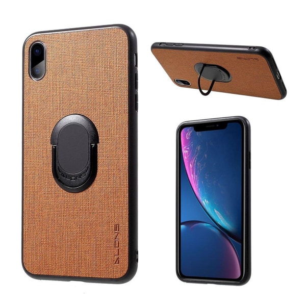 iPhone Xs Max hybriidi suojakuori muovipohjalla ja kangas rakenne synteetti nahalla jalkatuella - Ruskea Brown