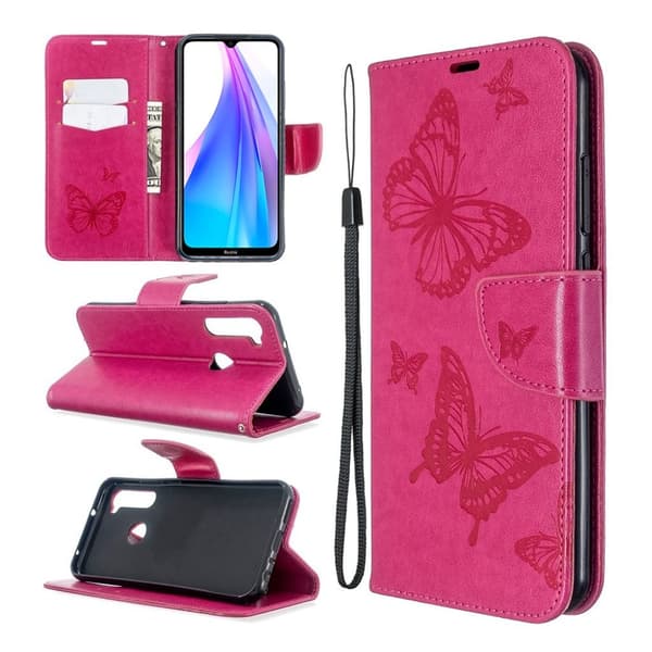 Butterfly läder Xiaomi Redmi Note 8T fodral - Rosa Rosa
