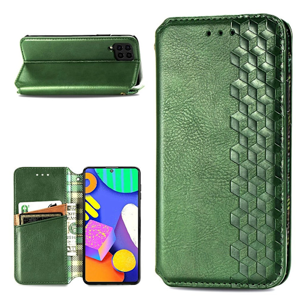 Läder Samsung Galaxy M62 / Samsung Galaxy F62 fodral med romb-design - Grön Grön