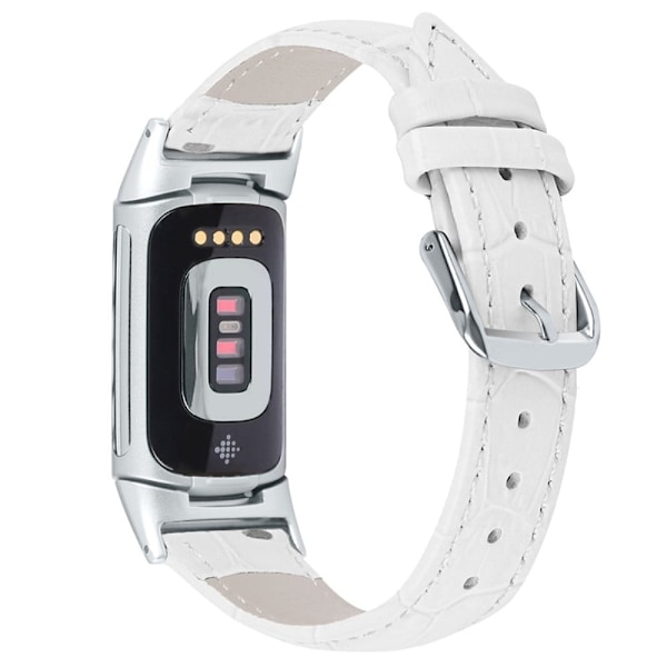 Fitbit Charge 5 klockarmband i äkta läder med krokodilstruktur - Vit Vit