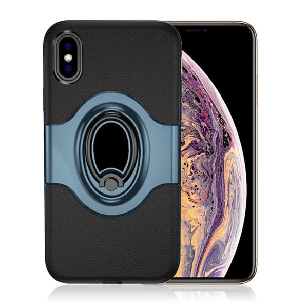 iPhone 9 Plus mobilskal silikon plast avtagbar fingerring stående magnetiska bilhållare - Mörkblå Blå
