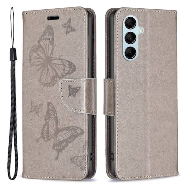 Butterfly Samsung Galaxy M14 Läppäkotelo - Harmaa Silver grey