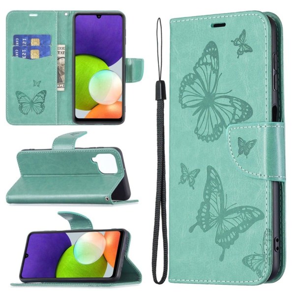 Butterfly Samsung Galaxy A22 4G Flip Etui - Grøn Green