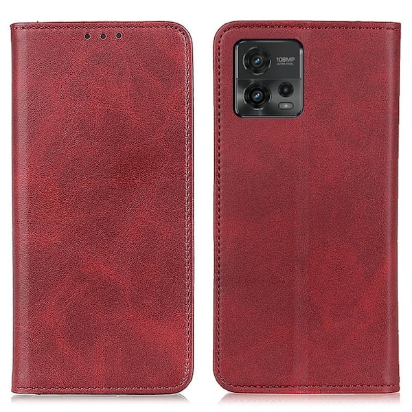Lompakko-style Aitoa Nahkaa Läppäkotelo For Motorola Moto G72 - Punainen Red