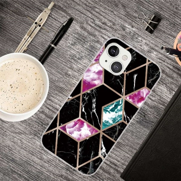 Marble design iPhone 14 kotelot - Laatta Musta / Syaani / Ruusu Multicolor