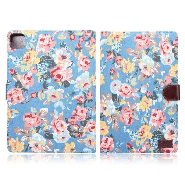 iPad Air (2020) blomster klæde læder flip etui - blå Blue
