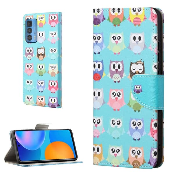 Wonderland Motorola Edge 20 Pro Flip Etui - Søde Ugler Blue