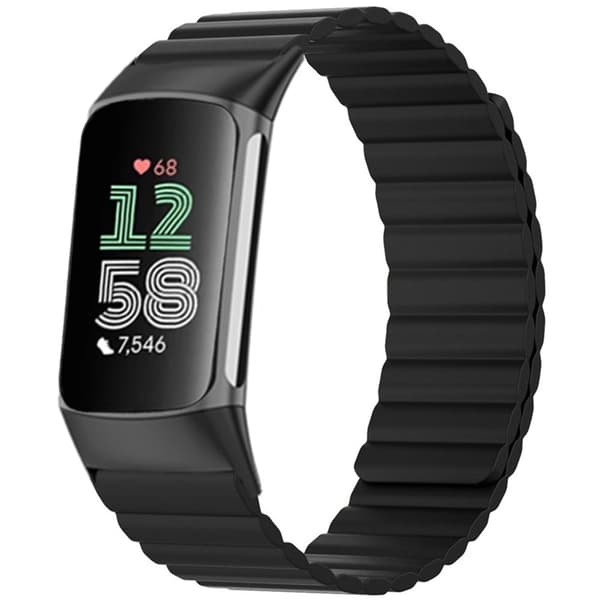 Fitbit Charge 6 / 5 Magnetiskt klockarmband Silikon Justerbart handledsarmband - Svart Svart