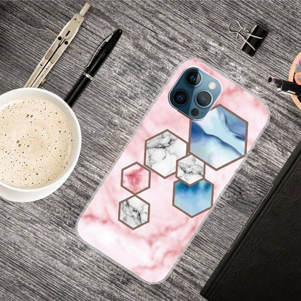 Marble design iPhone 14 Pro Max cover - Sekskantet Fragmentmarmor Multicolor