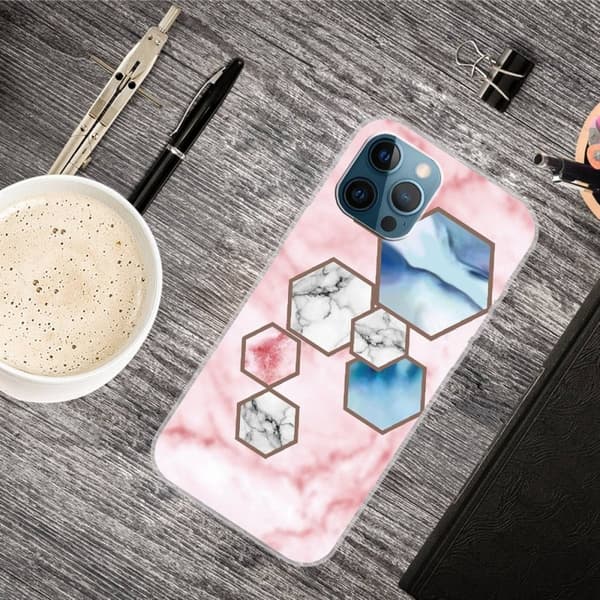 Marmormotiv iPhone 14 Pro Max skal - Hexagon Fragment Marmor multifärg