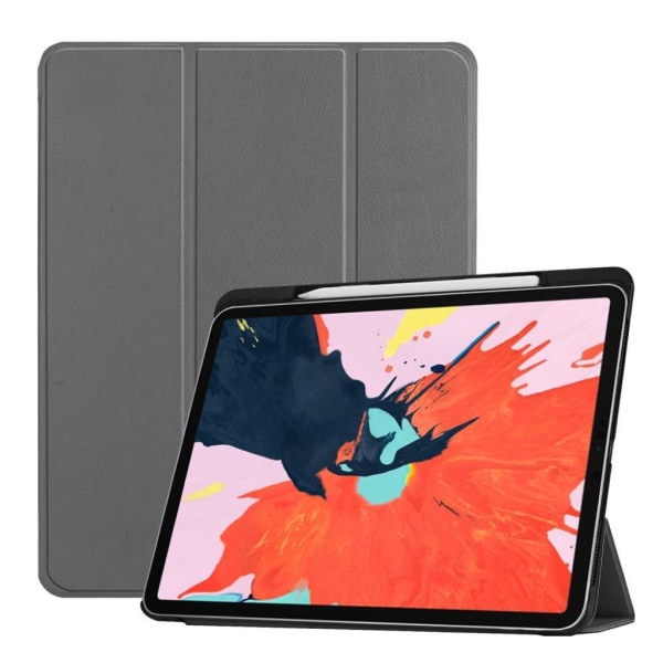 iPad Pro 12.9 inch (2018) vikbart syntetläder skyddsfodral - Grå Silvergrå