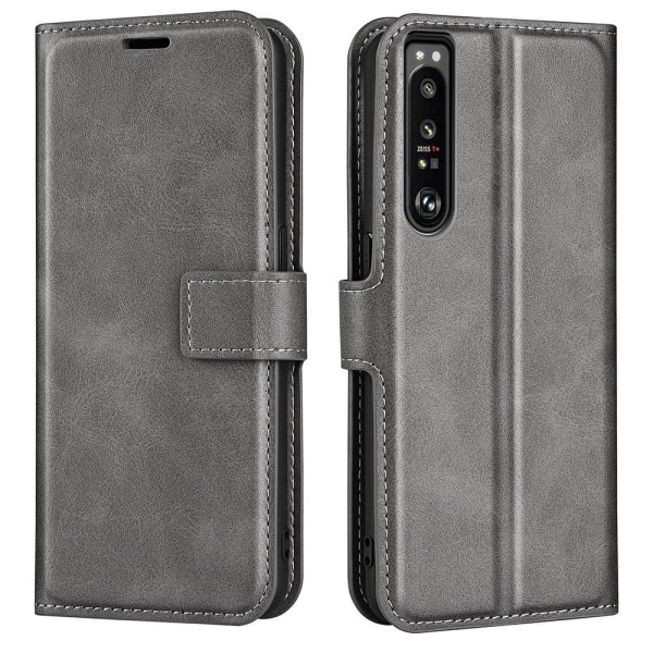 Wallet-style leather case for Sony Xperia 1 IV - Grey Silver grey