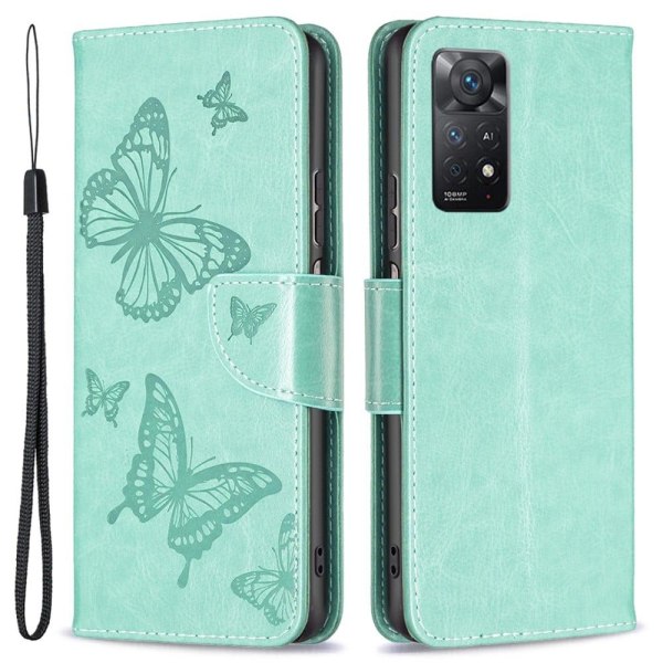 Butterfly läder Xiaomi Redmi Note 11S 5G / Xiaomi Redmi Note 11 Pro fodral - Grön Grön