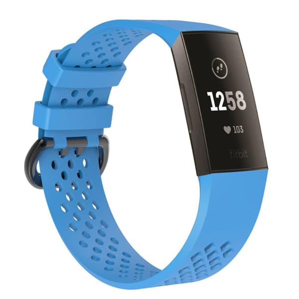 Fitbit Charge 3 erstatnings urrem i silikone med åndbare huller - Str S, Lyseblå Blue