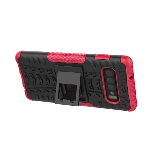 Samsung Galaxy S10 Plus däckmönstrat hybridfodral med stativ - cerise Rosa