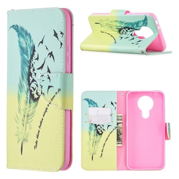 wonderland Nokia 3.4 flip etui - fjer Multicolor