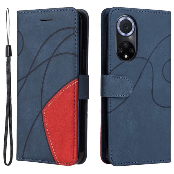 Texturerat läder Huawei Nova 9 / Honor 50 fodral med handledsband - Blå Blå