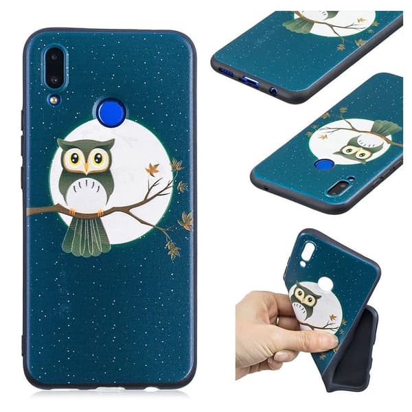 Huawei P Smart Plus mjukt mobilskal av silikon med tryckmönster – Uggla på gren multifärg