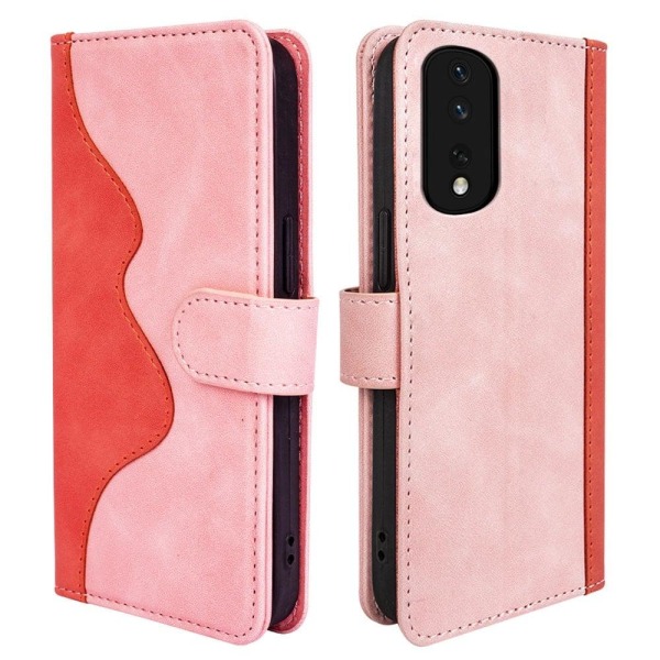 Two-color leather flip case for Honor 80 Pro - Pink Pink
