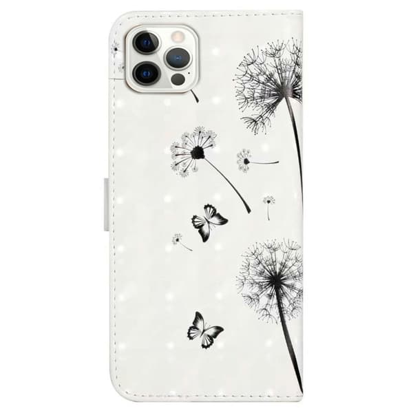 iPhone 16 Pro Max Case Flip Wallet 3D Pattern Leather Phone Cover - Børn Og Mælkebøtte Black