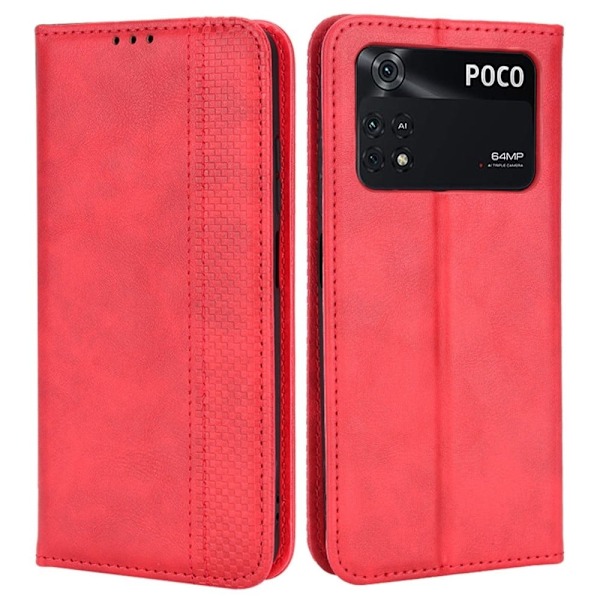 Bofink Vintage Xiaomi Poco M4 Pro nahkakotelo - Punainen Red