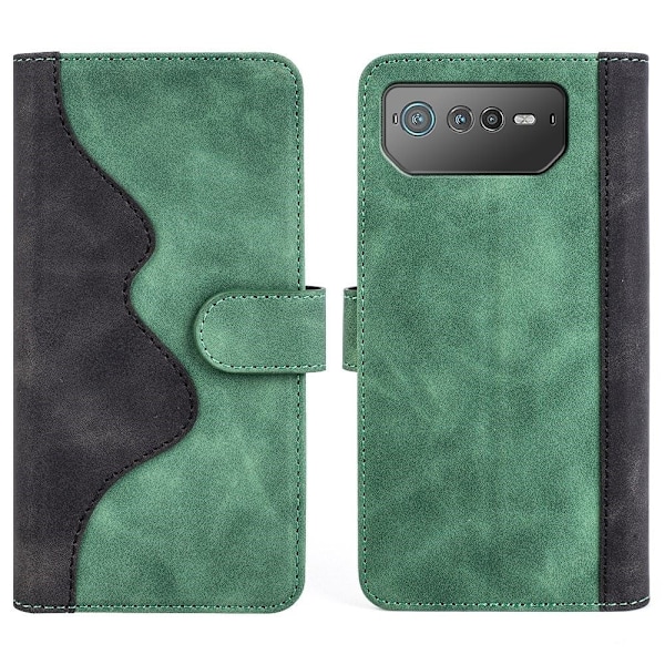 Kaksivärinen nahkainen läppäkotelo Asus ROG Phone 6 - Vihreä Green