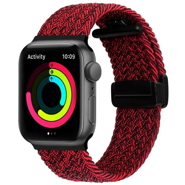 Apple Watch Series 8 (41mm) nylon silikoniranneke - Musta / Punainen Red