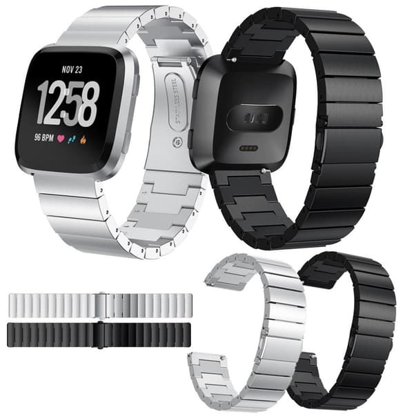Fitbit Versa Klokkearmbånd laget av rustfritt stål, 22 mm - Svart Black