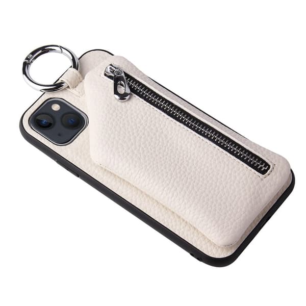 Zipper læderetui med pung til iPhone 14 Plus - Hvid White