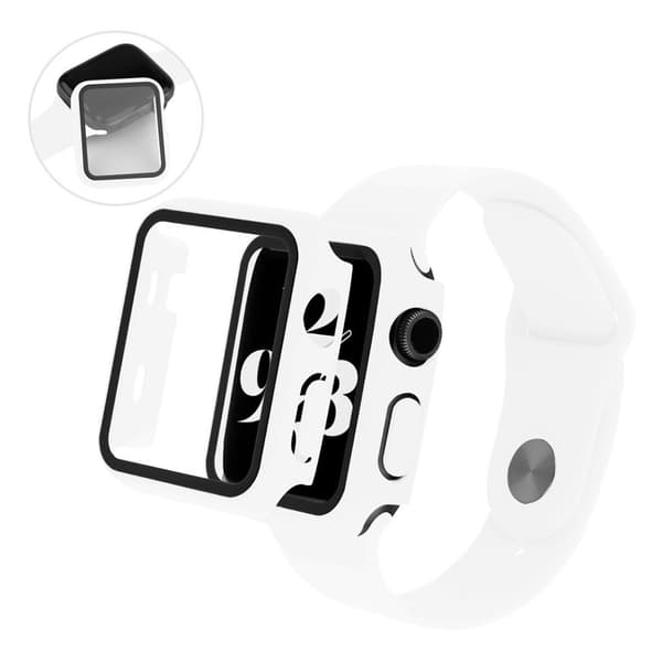 Apple Watch Series 6 / 5 44mm suojus karkaistulla lasilla + kellonauha - Valkoinen White