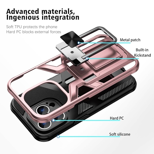 Stødsikkert hybridcover med kickstand til iPhone 14 Pro - Rose Gold Pink