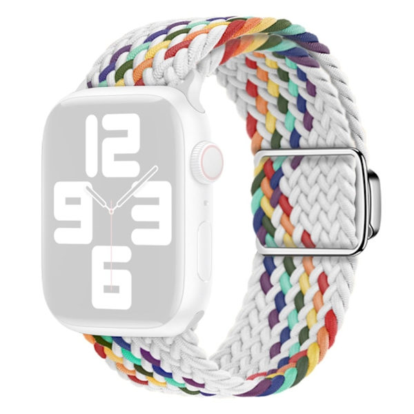 Apple Watch Series 9 41 mm flätat nylonarmband - Vit Regnbåge multifärg