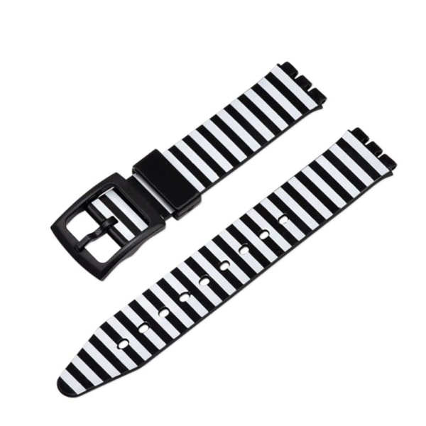 16mm Universal stripe printed silicone watch strap - Black / Whi multifärg