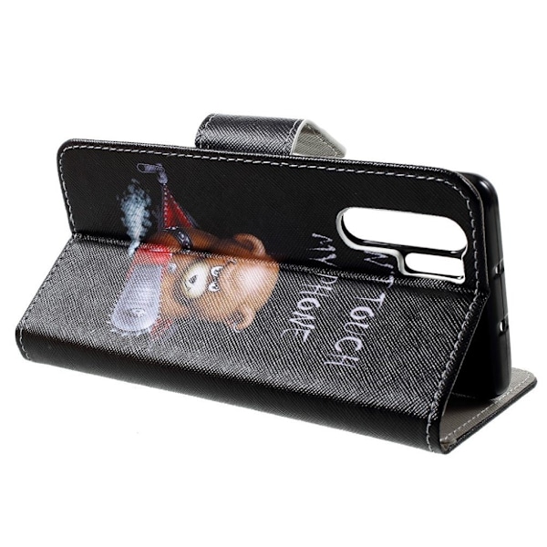 Huawei P30 Pro risti pintainen nahkainen flip suojakotelo - Vihainen Nalle ja Varoitus Multicolor