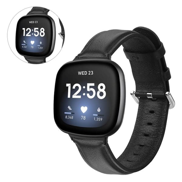 Fitbit Versa 3 äkta läder klockarmband - svart Svart