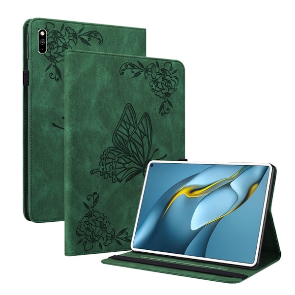 Huawei MatePad Pro 10.8 (2021) läderfodral med fjärilsblommönster - Grön Grön
