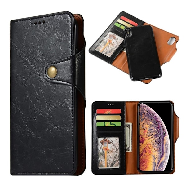 iPhone 9 Plus mobilfodral syntetläder silikon plånbok vildhästtextur - Svart Svart