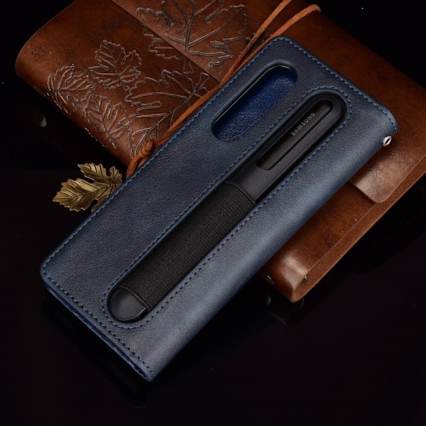 Bofink Vintage läder Samsung Galaxy Z Fold3 5G fodral - Blå Blå