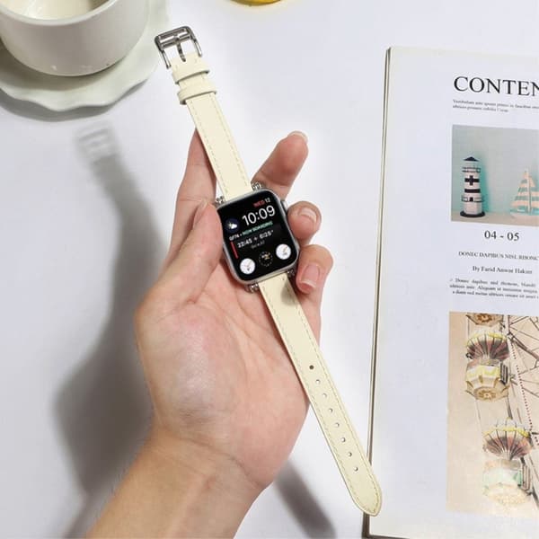 Apple Watch 40 mm klockarmband i läder med pärldekor - Vit Vit