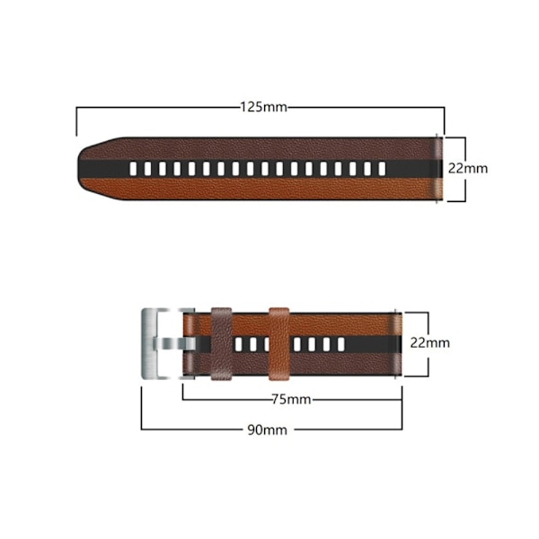 22 mm universal klockarmband i silikon med trefärgad design - Brun / Svart Brun