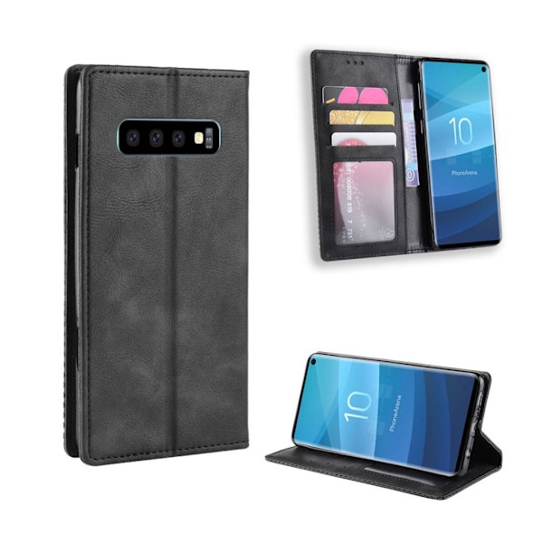 Samsung Galaxy S10 vintage läderfodral - Svart Svart