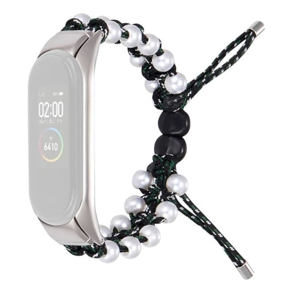 Xiaomi Mi Smart Band 4 / 3 stilfuld urrem med perledekoration - Sort / Grøn Black