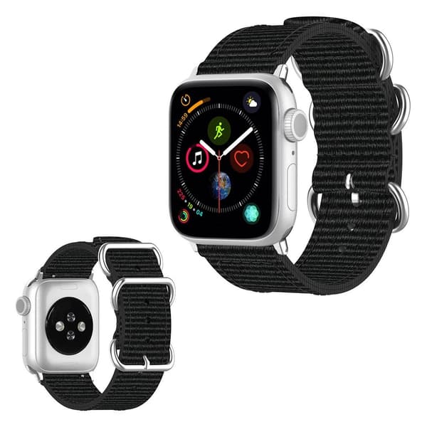 Apple Watch Series 5 44mm stribe Mønster nylon urrem - Sort Black
