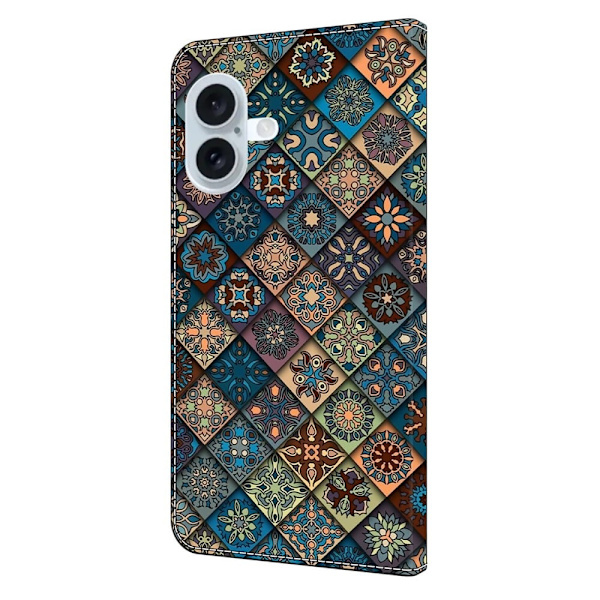 iPhone 16 Plus Plånboksfodral Mönster Tryck Stativ Läder Flip Telefonskal - Blå Blommor Blå