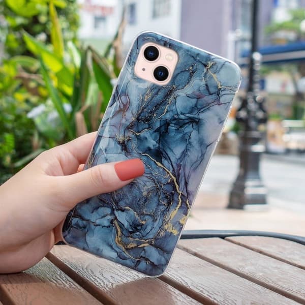 Marble iPhone 14 Plus Etui - Grå Silver grey