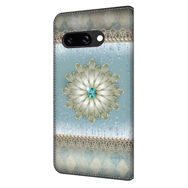 Google Pixel 9a Plånboksfodral Mönster Tryck Stativ Läder Flip Telefonskal - Blå Diamantblomma Blå